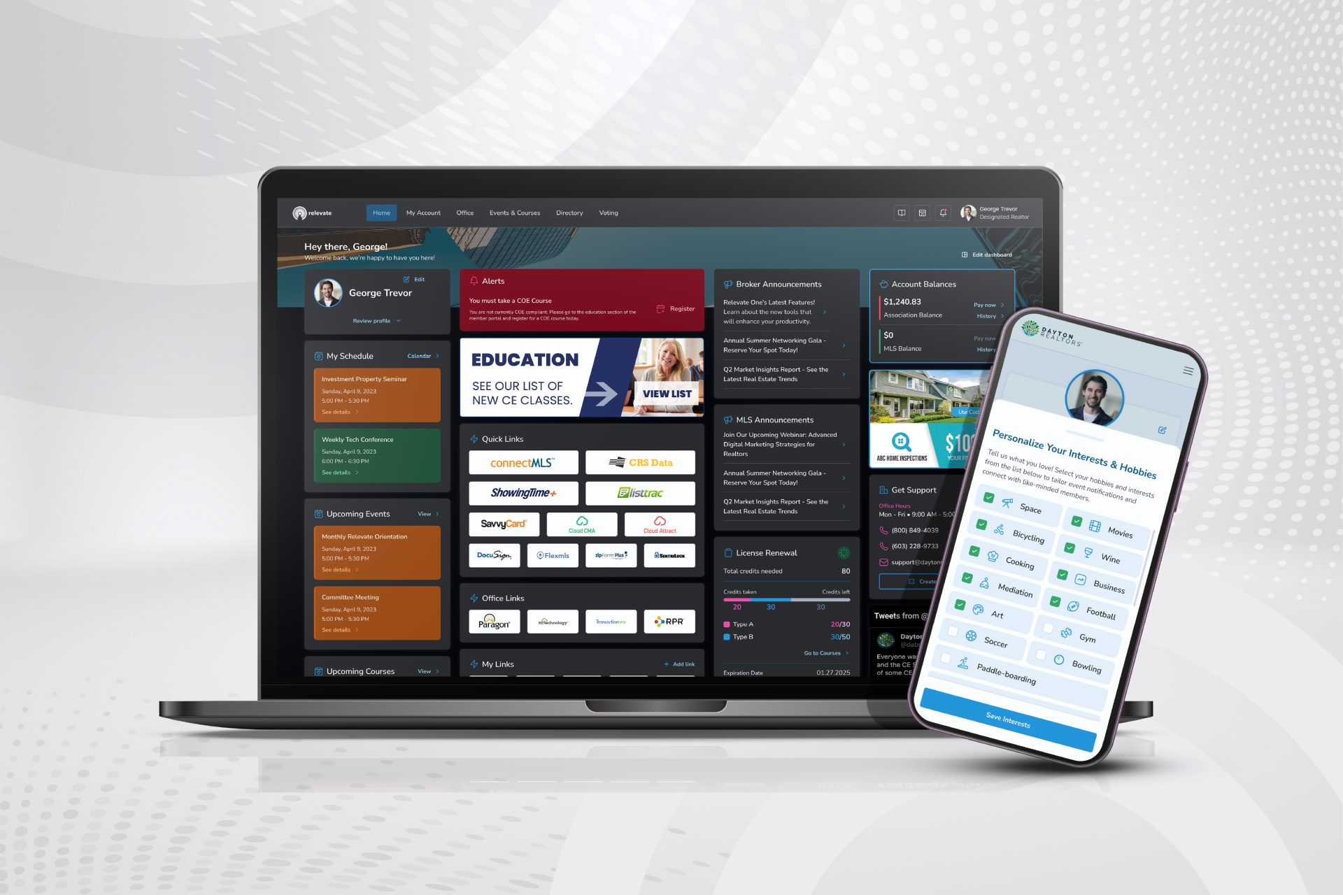 Laptop and smartphone displaying educational dashboard.