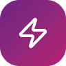 Purple gradient app icon with lightning bolt.