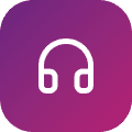 Headphones icon on purple gradient background.