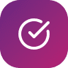 Purple gradient icon with white check mark.