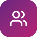 User profile icon on purple gradient background.