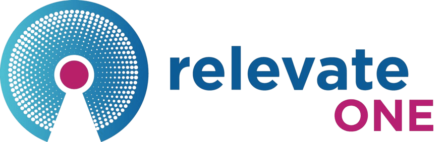 Relevate One logo with blue and pink.