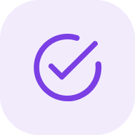 Purple checkmark icon on light background.