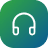 Green and blue headphones icon on gradient background.