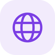 Purple globe icon on light background.