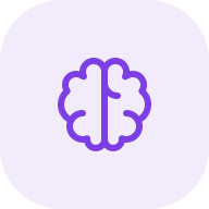 Purple brain icon on light purple background.