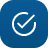 White checkmark on blue circular background.
